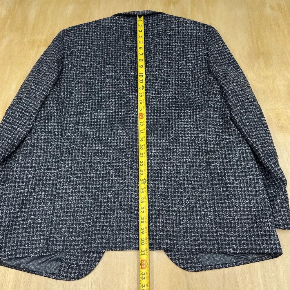 Joseph Abboud Knit Blazer Jacket Sport Coat Mens 46R Wool Nylon Gray/Black Check